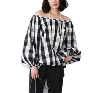 1h可退 日本直邮ELFRANK 女士两用露肩格子衬衫可洗 effu575