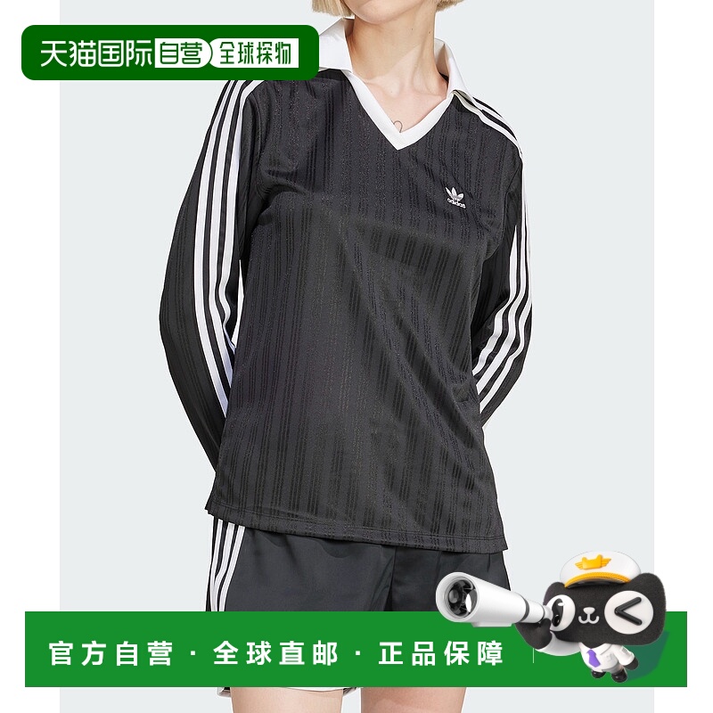 1h可退 adidas 女士复古风格长袖V领POLO衫 KSP85阿迪达新款