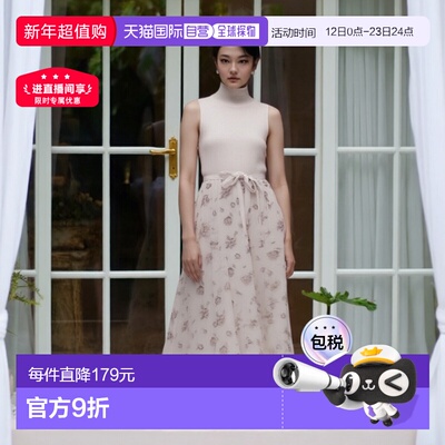 日本直邮日潮 GRL 带蝴蝶结腰带的针织拼接花卉连衣裙 ru1178裙子