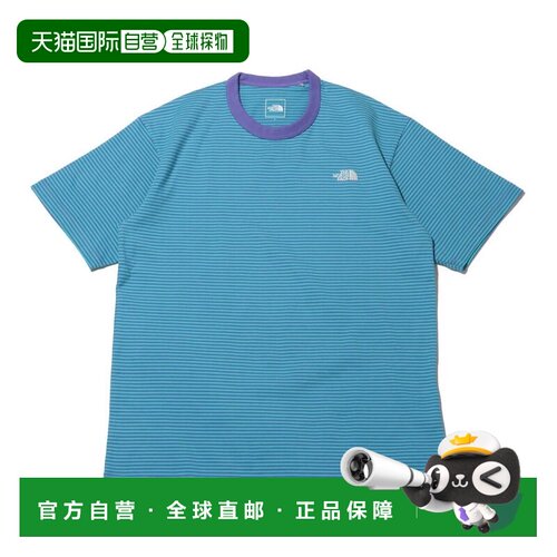 日本直邮THE NORTH FACE 北面短袖多色条纹T恤光学紫配冰川蓝