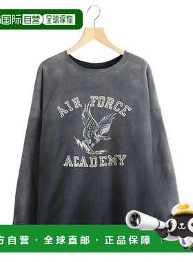 1h可退 日本直邮BOW WOW男装宽松黑色空军鹰标复古印花全棉卫衣 B