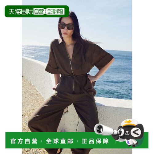 日本直邮MANGO 长裤 棕色亚麻连体裤