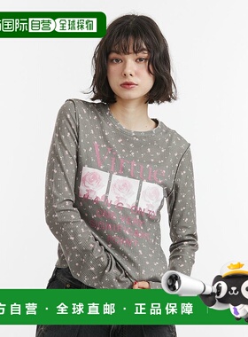 1h可退 日本直邮jouetie 女装 罗纹棉感宽松长T恤 玫瑰印花 08255