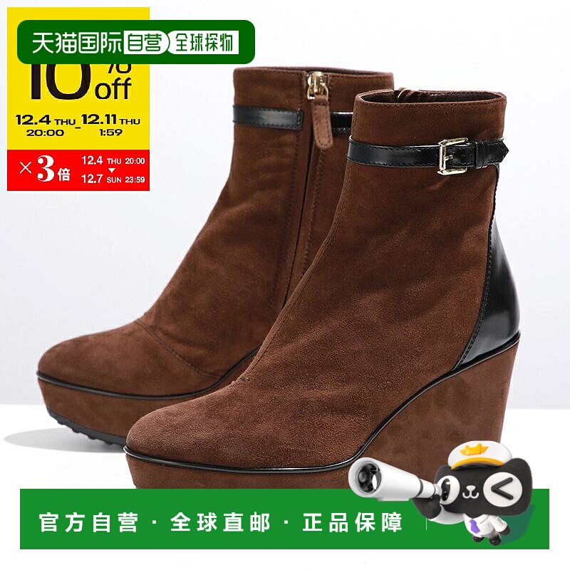 日本直邮TODS 女士麂皮坡跟踝靴带腰带 XXW0QF0F66024T