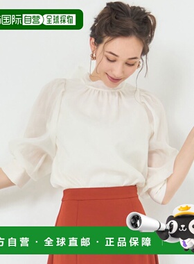 日本直邮日本直邮DRESS+ dsn0092 衬衫缎带领七分袖薄纱面料有衬