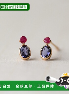 1h可退 日本直邮cui-cui K10YG 黄金耳钉 简约双宝石耳环配饰