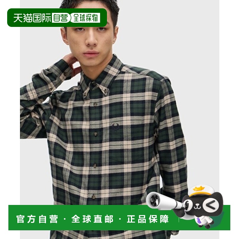 1h可退 日本直邮FRED PERRY 男女同款 起毛面料格纹衬衫 复古质感