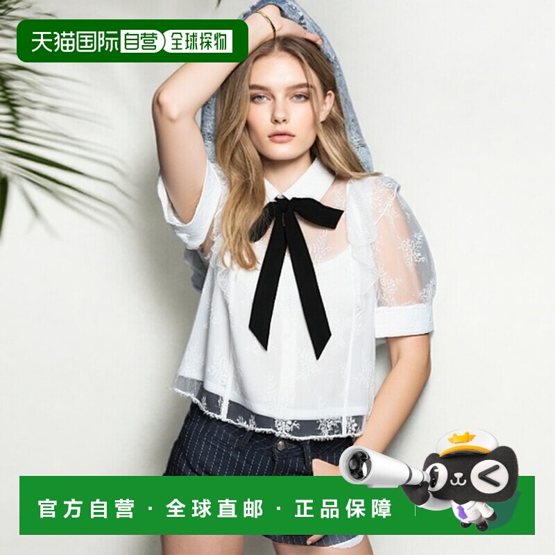 日本直邮日潮 GRL 蝴蝶结蕾丝荷叶边泡泡袖衬衫  TG833