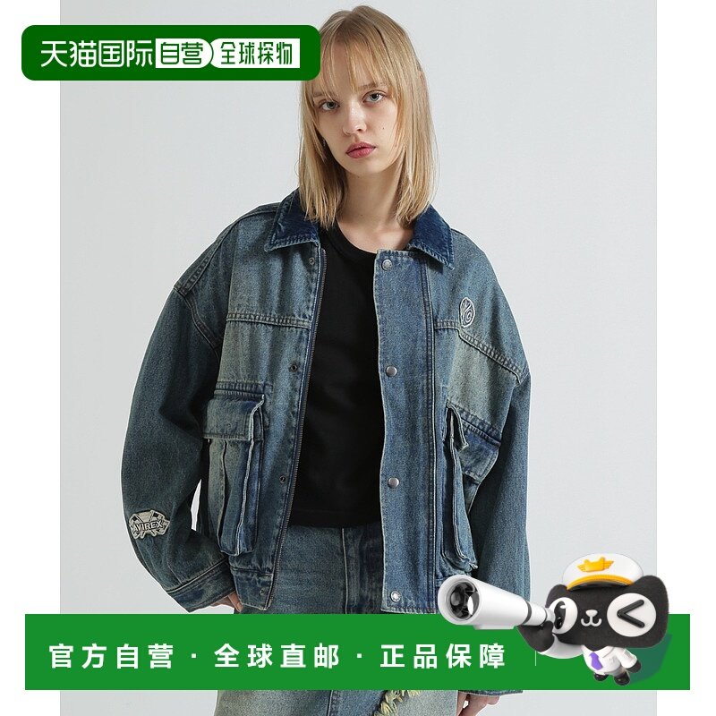 1h可退 日本直邮AVIREX 女装 宽松刺绣丹宁夹克 背部袖部印花设计