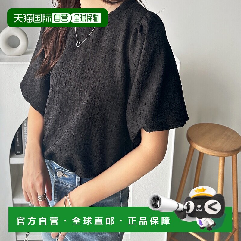日本直邮GeeRA 208411 GeeRA 水洗面料灯笼袖T恤衫（黑色）泡泡袖