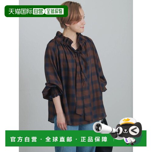 日本直邮Te chichi 女装 格纹荷叶边蝴蝶结衬衫 2【付后1h可退】