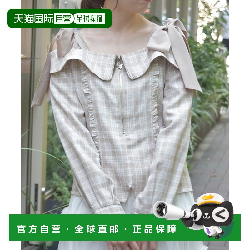 1h可退 日本直邮axes femme 女装复古格纹泡泡袖罩衫 CI84X25