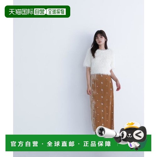 1h可退 日本直邮NATURAL BEAUTY BASIC 花卉刺绣天鹅绒半身裙