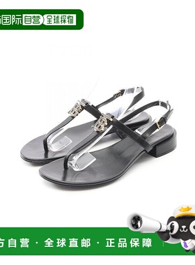 日本直邮中古Burberry博柏利女A级95新sandals凉鞋羊皮鞋黑色