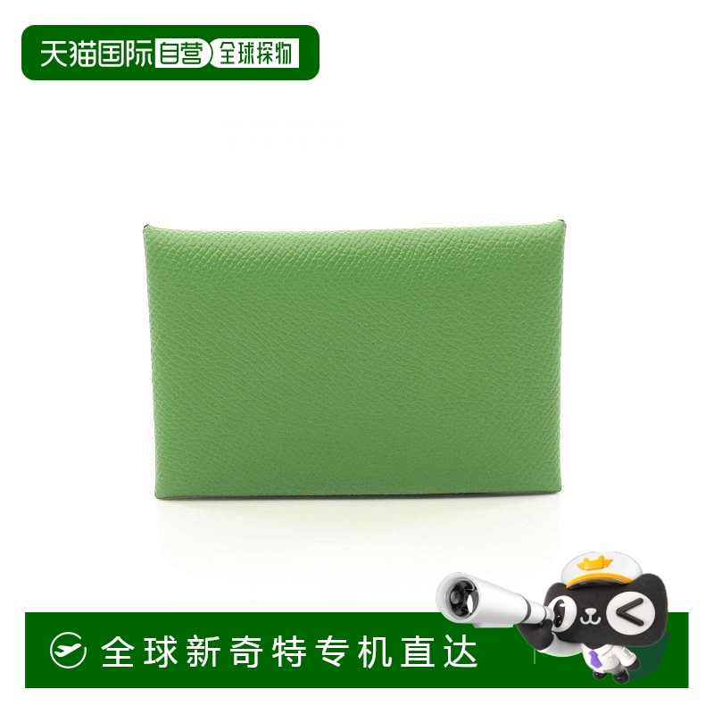 1h可退 日本直邮中古Hermes爱马仕女S级99新Calvi牛皮零钱包绿色