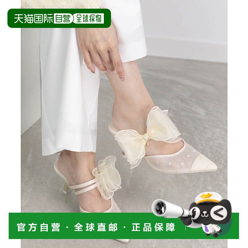 日本直邮RANDA 雪纺缎带心形穆勒高跟鞋 RA041BW015665 黑色