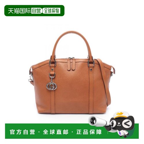 日本直邮中古Gucci古驰女包B级9新2WAY两用款牛皮斜挎包棕色