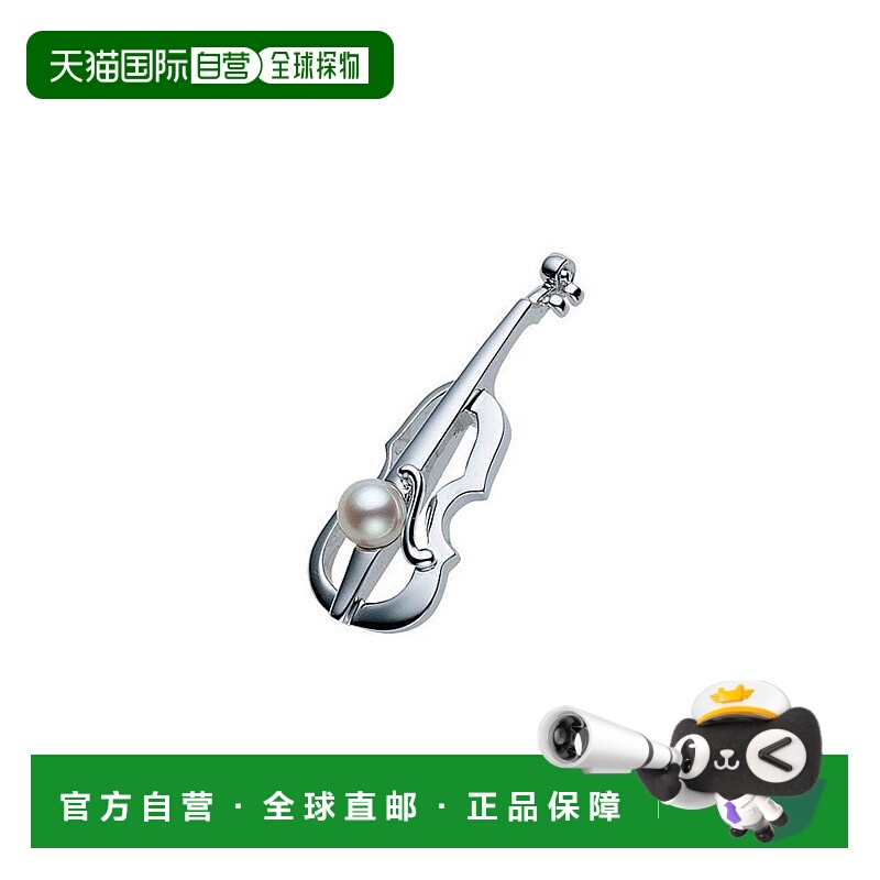 日潮跑腿MIKIMOTO御木本Akoya珍珠银质胸针小提琴造型时尚别针