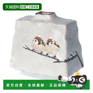 日本直邮中村利人创作的九谷烧扁平花瓶(梯形)带有雪和两只麻雀