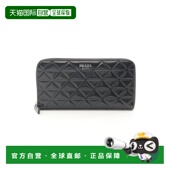 日本直邮中古Prada普拉达男A级95新round牛皮长钱包黑色