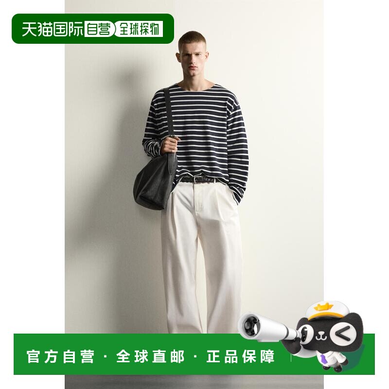 日本直邮AARON LEVINE ZARA 条纹提花 T恤 T恤长袖上衣男装图片