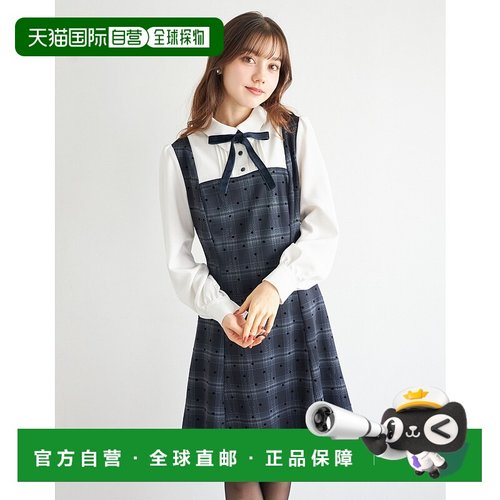 1h可退 日本直邮tocco closet 女装 蕾丝蝴蝶结拼接格纹迷你连衣