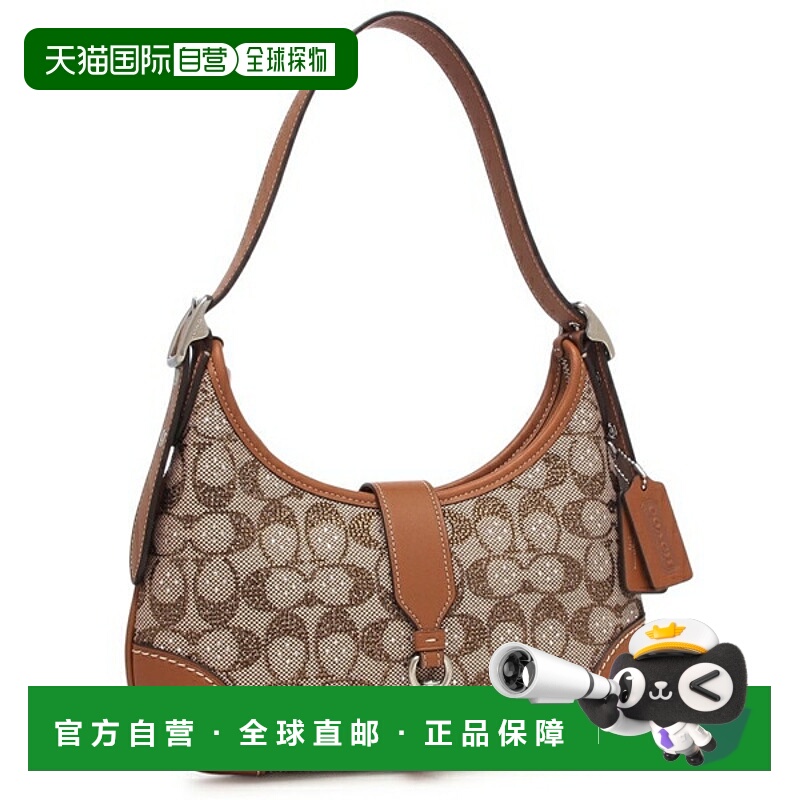 日本直邮Coach Hamptons Hobo 单肩包经典提花面料米色女士款 CW6