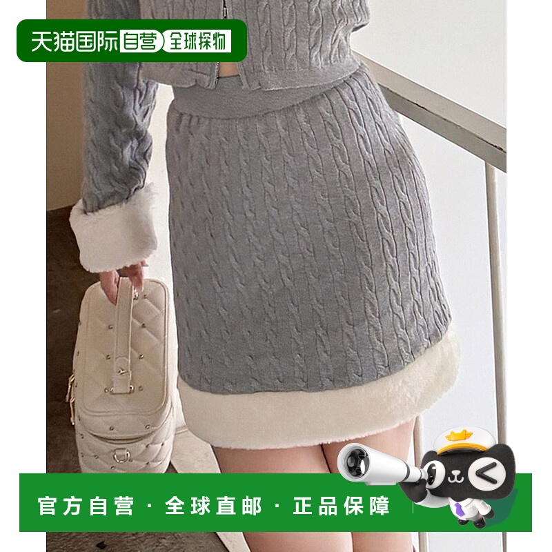 1h可退 日本直邮ROYAL PARTY 女装 银丝缆纹针织迷你裙 下摆毛边