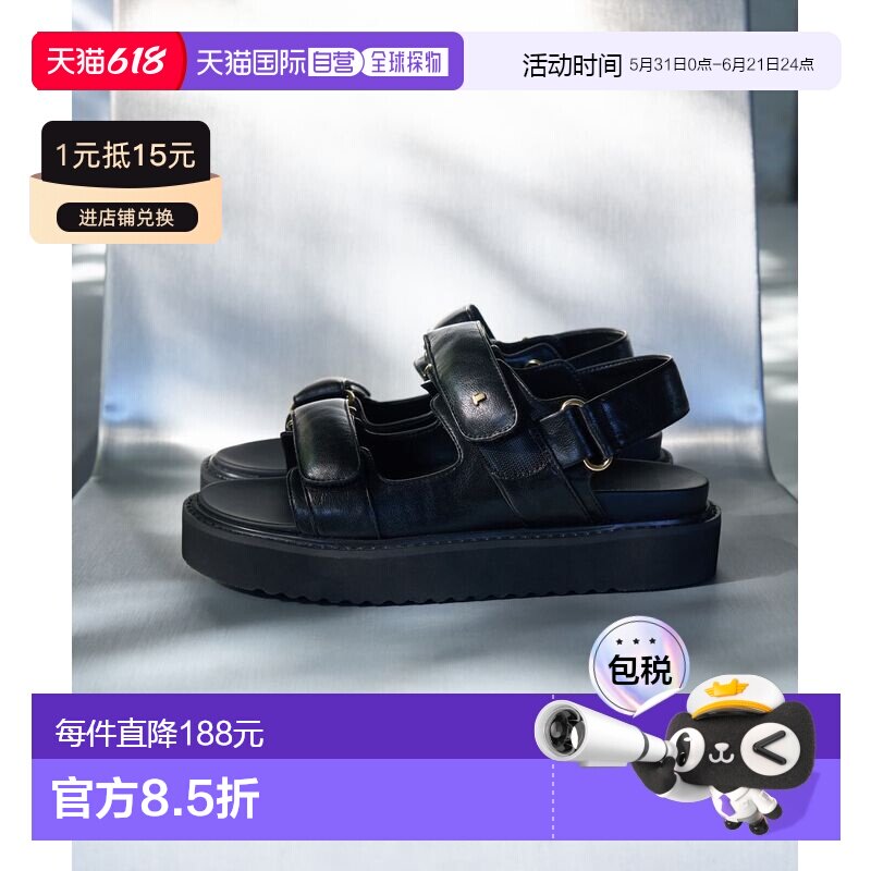 1h可退 日本直邮LANVIN en Bleu 女士 平底凉鞋 双带设计+金色Log