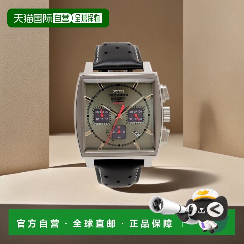 日本直邮TECHNOS 手表男士太阳能计时码表灰色/银色 Time Time 限