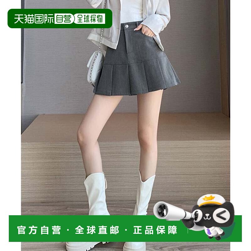 日本直邮蕾丝女士 A字拼接百褶迷你裙 百褶半身裙灰色百褶裙