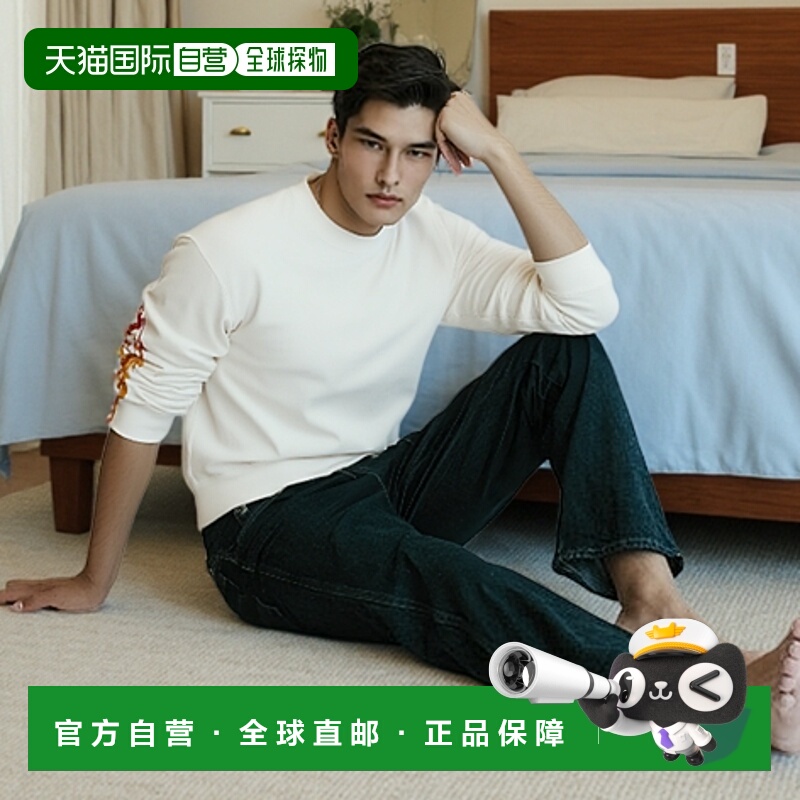 1h可退 日本直邮BEAMS男士宽松短款火焰臂印花复古风套头卫衣 111