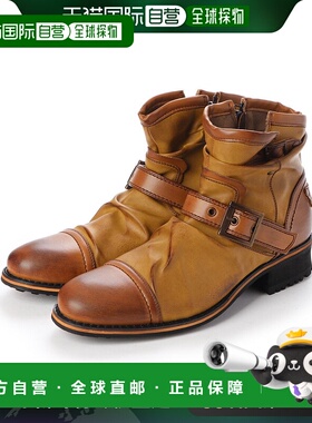 【日本直邮】Gino Zeeno 男靴 褶皱靴 工程师靴 短靴 拉链鞋 男鞋