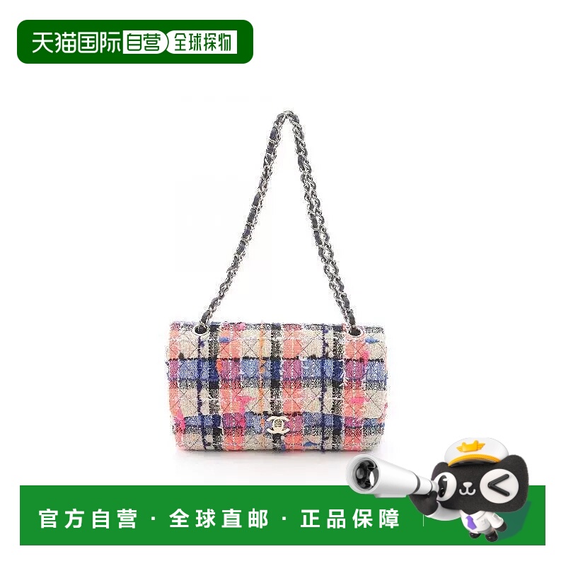日本直邮中古Chanel香奈儿女包A级95新CF菱格呢子/粗花呢单肩包浅