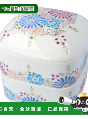 日本直邮九谷烧双层盒 花（蓝紫色）/色ゆらウ 受欢迎的结婚回礼