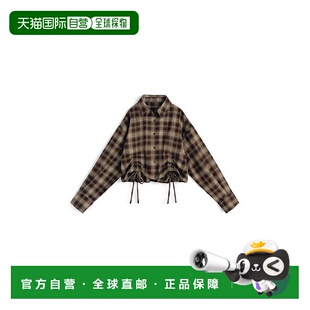 日本直邮日潮 GRL格纹抽绳短款衬衫an1830格子牛仔法兰绒外套上衣