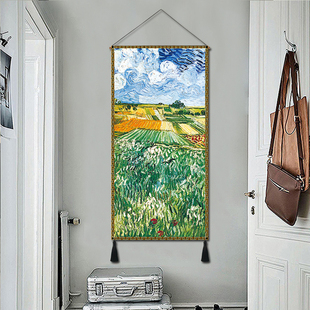 北欧进门玄关画竖版走廊过道尽头艺术壁画梵高挂画墙画挂布挂毯