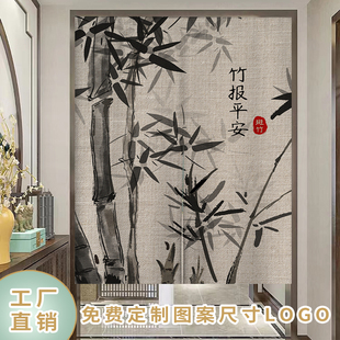 饰隔断帘厕所遮挡挂帘子简约中式 布艺家用卧室装 中国风荷花门帘