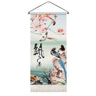 中式挂毯装饰画中国风花鸟布艺挂画茶室餐厅饭店墙布挂布定制布画