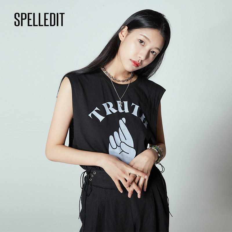 SPELLEDITTruth印花背心女2020韩国夏季宽肩带无袖宽松外穿上衣