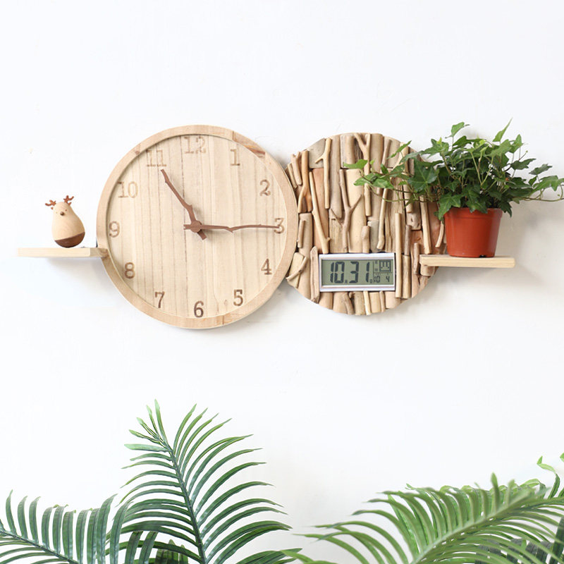 创意原木钟表挂钟客厅家用2025新款万年历挂表免打孔静音时钟挂墙