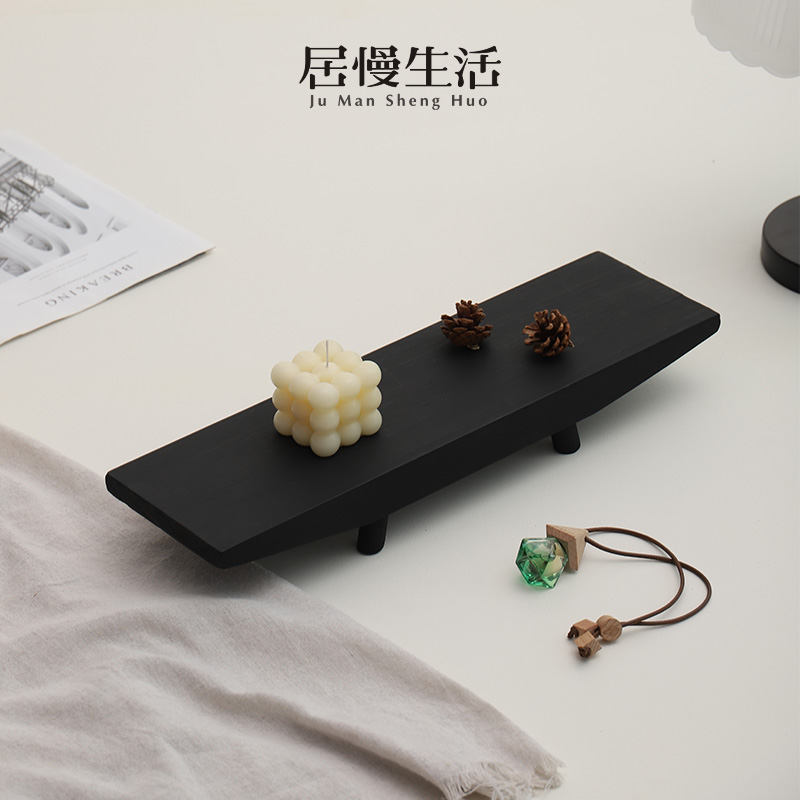 碳化木客厅家用茶盘小型干泡台简约办公室用茶托茶点收纳摆放托盘