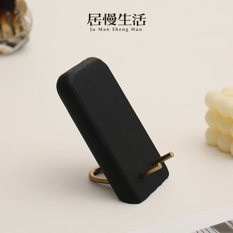 现代简约碳化木黄铜手机支架摆件
