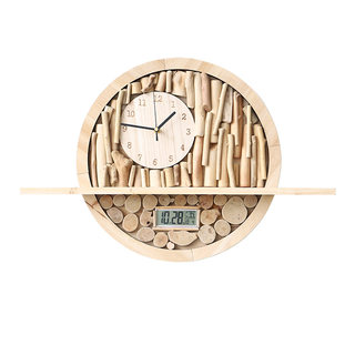 原木家用客厅艺术挂钟挂墙钟卧室免打孔木质创意现代简约钟表装饰