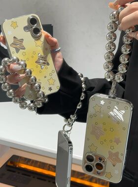 渐变黄色星星适用iQOOZ9手机壳S20/S19新款Y300/Y200创意S18/S17/S16电镀镜面IQOONEO10/9/8INS风X200/X100女