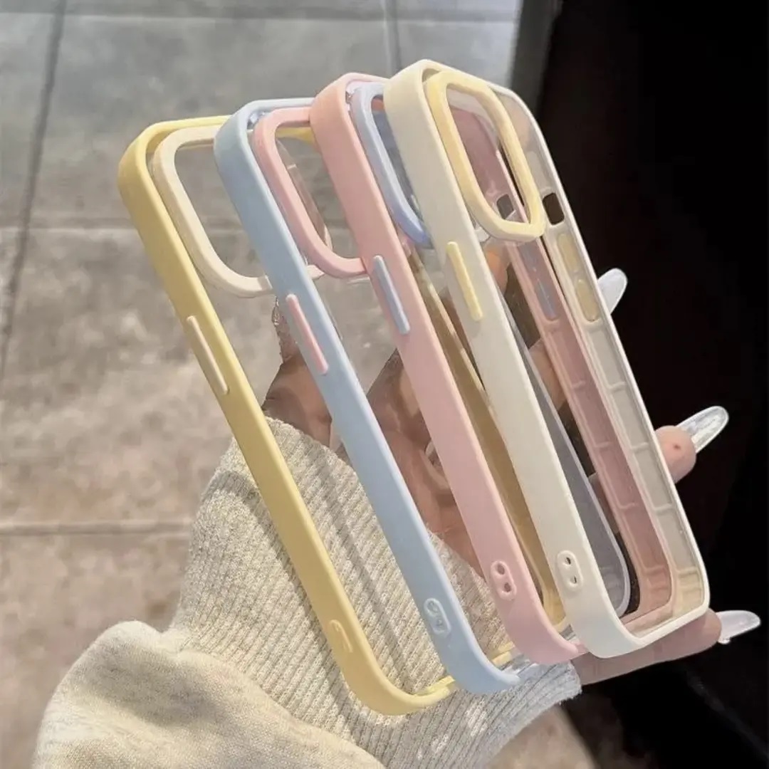 ins撞色高级透明适用苹果16PROMAX手机壳iPhone15/14新款13/12三合一11PRO纯色14PLUS超火15/16PRO情侣iP防摔