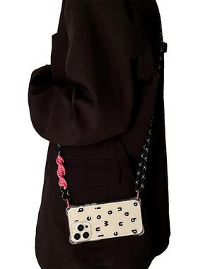 黑字母涂鸦适用苹果16手机壳iPhone15/11PROMAX创意华为PURA70四角挂绳MATE60PRO个性VIVOS19斜挎小米14小众