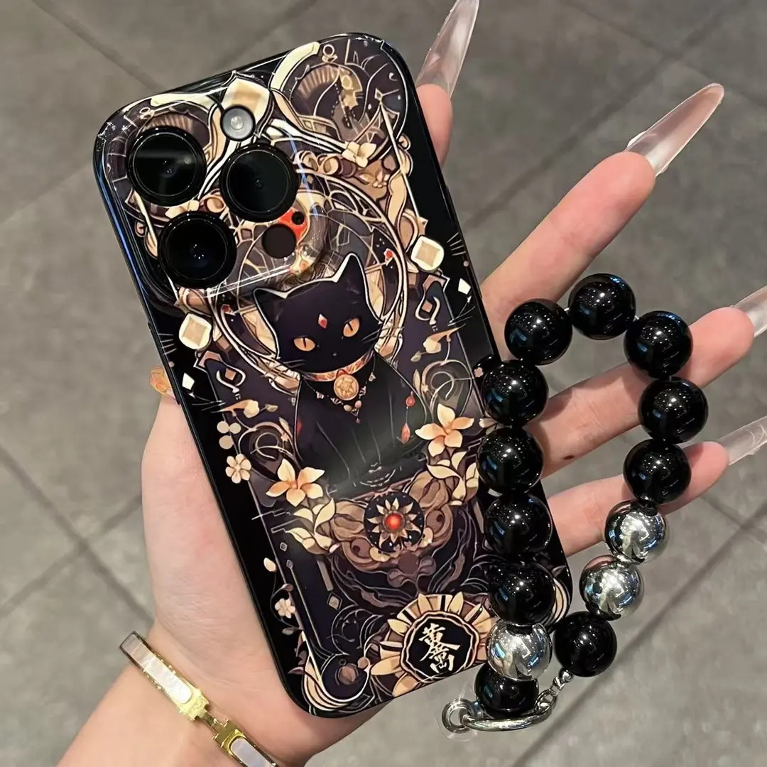 招财小黑猫适用苹果手机壳