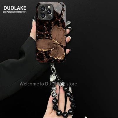 电镀玻璃豹纹蝴蝶适用苹果手机壳