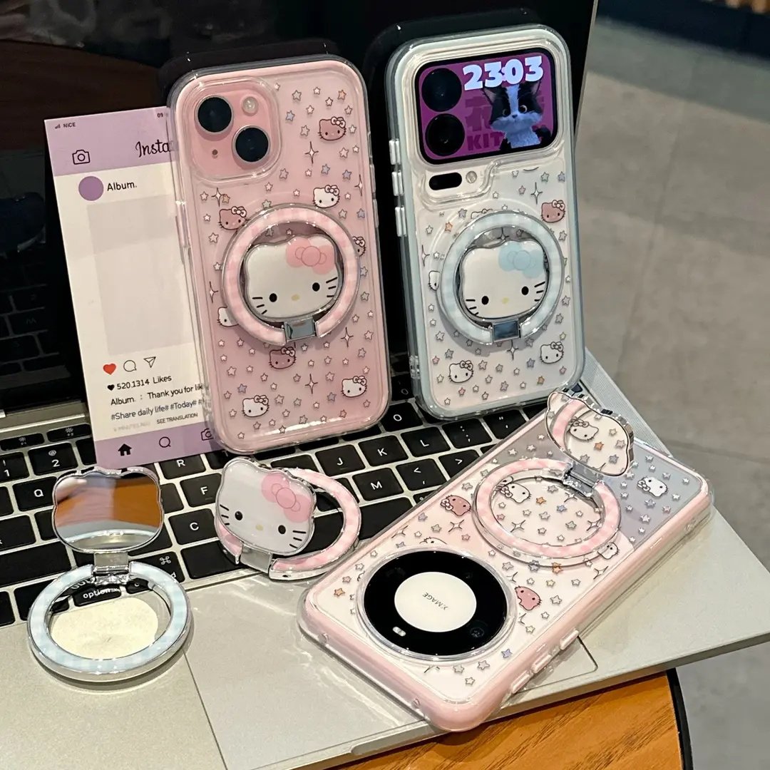 晕染星星猫咪支架适用苹果17手机壳iPhone16/15PROMAX新款华为PURA90可爱NOVA15情侣MATE60透明S50小米OPPO粉